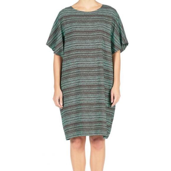 Marimekko Kata Oversized Shift Dress Women's XS Horizontal Aztec Print Green - Picture 1 of 7